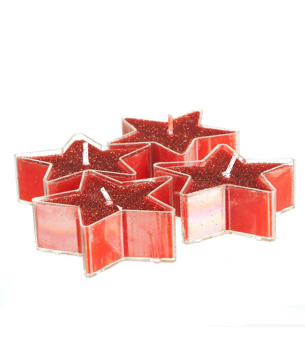 Lot de 4 bougies etoiles rouge pailleté d 6 cm