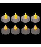 Set 8 bougies lumineuses à led argent métallisé et pailleté d 4 cm
