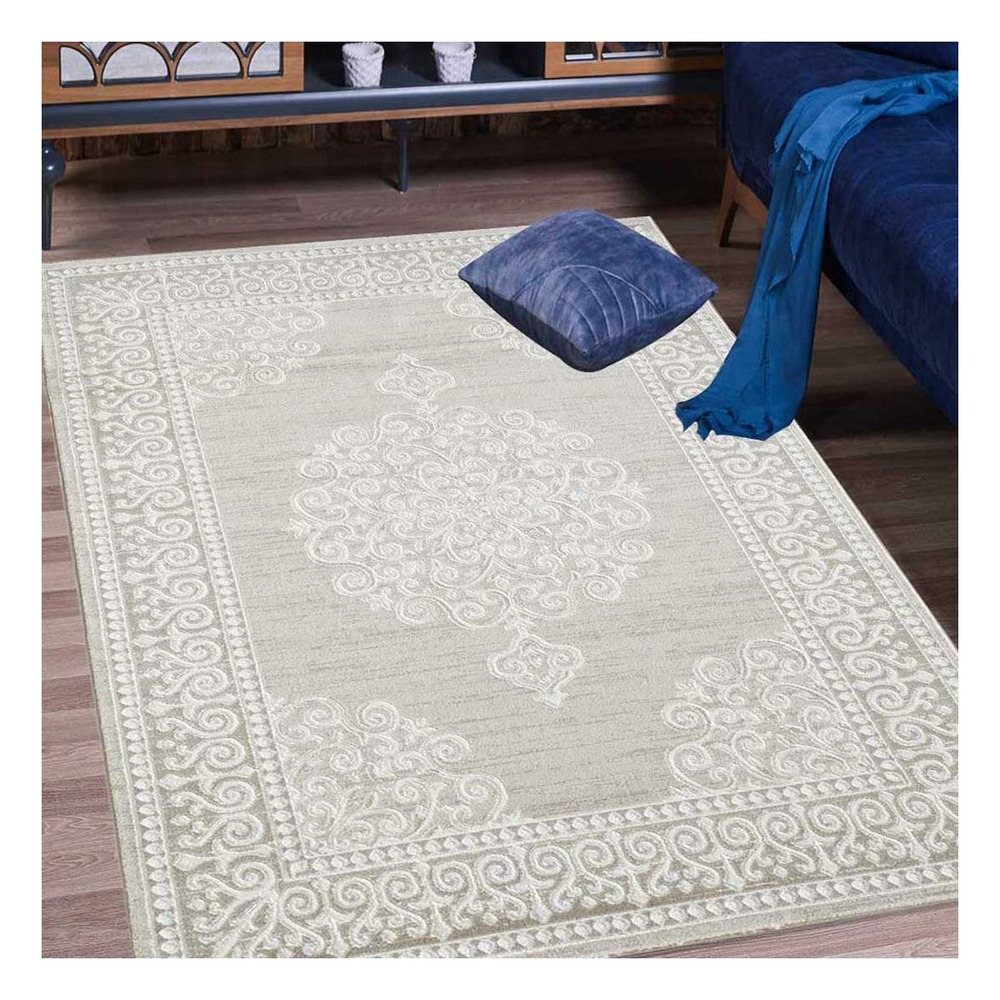 Tapis oriental 80x150 rectangle beige tissé motif ancestral lyn7 mirali