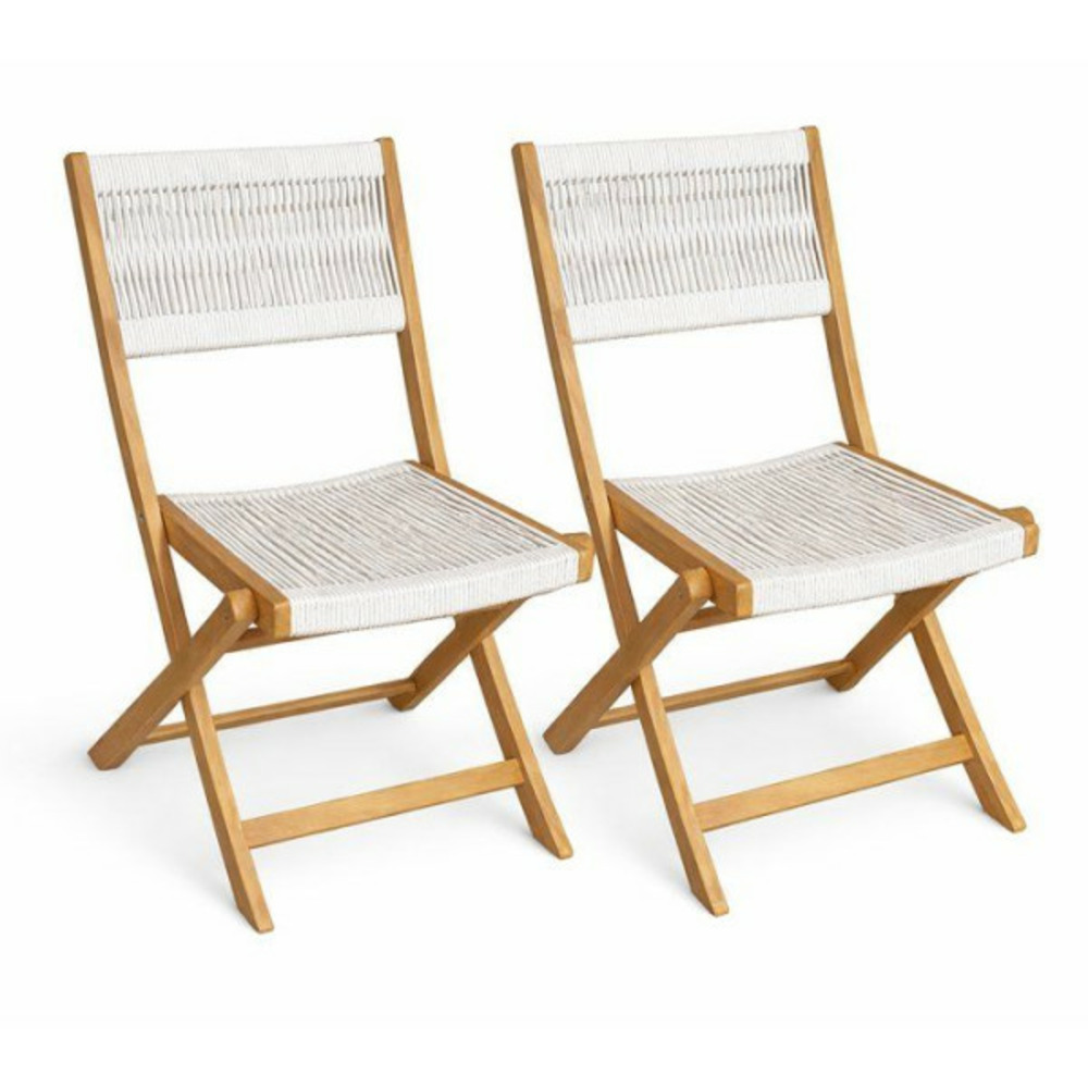 Lot de 2 chaises de jardin pliantes - awana - bois d'acacia fsc - cordage tressé - 52 x 48 x 85 cm