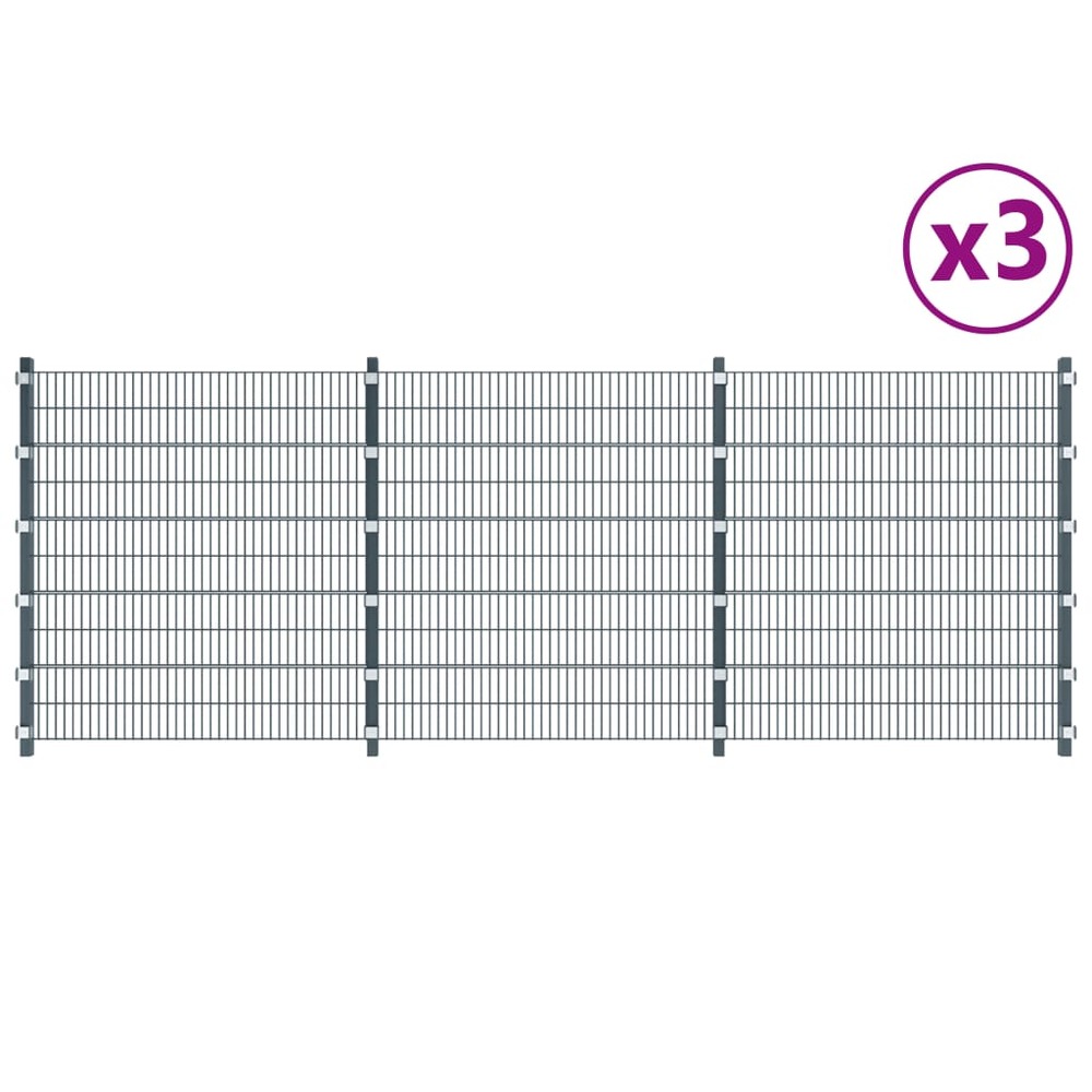 Panneaux de clôture 3 pcs fer 6x2 m 18 m total gris anthracite