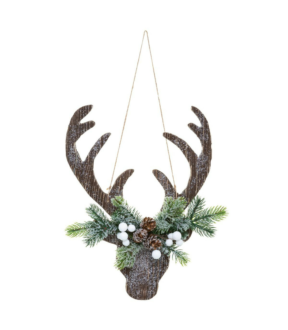 Déco de noël tête de renne à suspendre h 35 cm