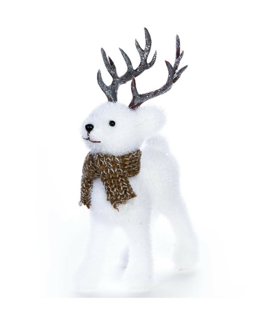 Déco de noël renne blanc debout h 19 cm