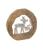 Déco de noël cercle en bois 2 rennes en métal au centre d 25 cm