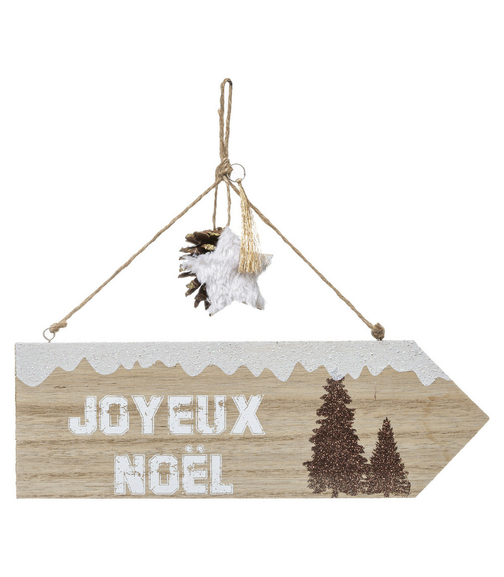 Déco de noël pancarte joyeux noël en bois avec déco à suspendre l 29 cm