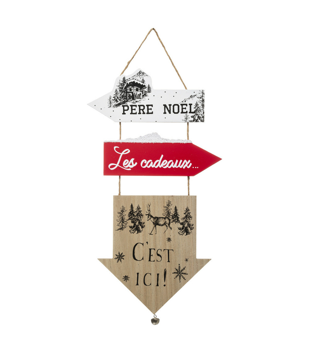 Déco de noël pancarte 3 flèches en bois avec déco h 51 cm
