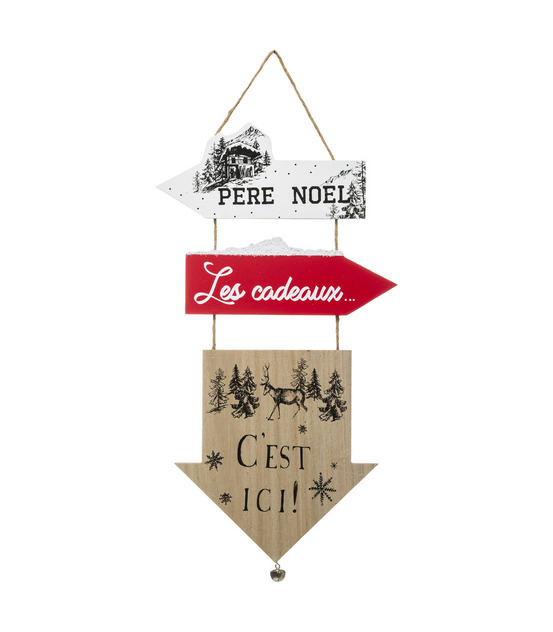 Déco de noël pancarte 3 flèches en bois avec déco h 51 cm