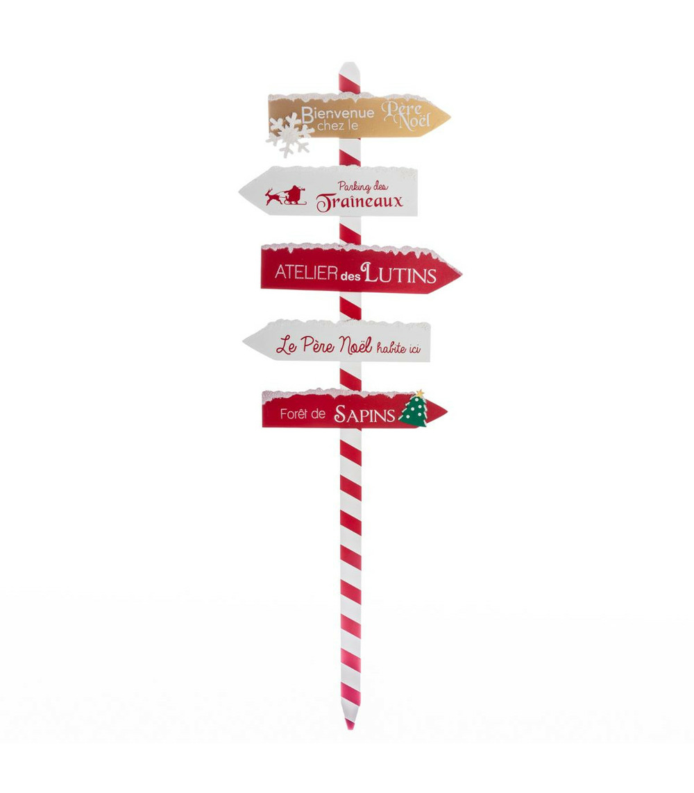 Déco de noël pancarte en bois rouge et blanc enneigé h 120 cm