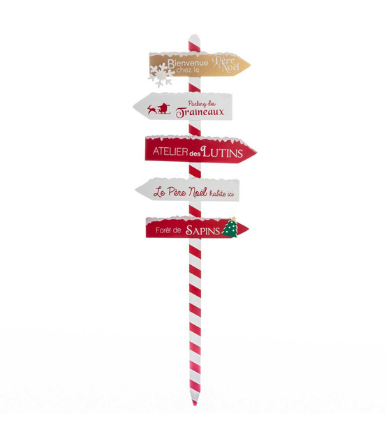 Déco de noël pancarte en bois rouge et blanc enneigé h 120 cm