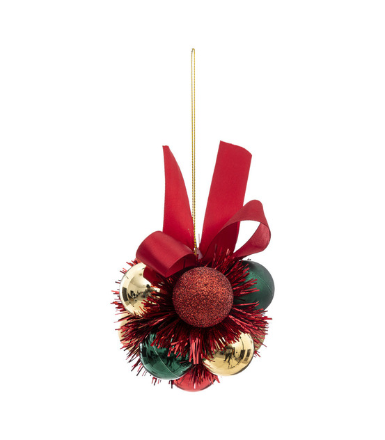 Grappe de 11 boules de noël à suspendre déco ruban rouge