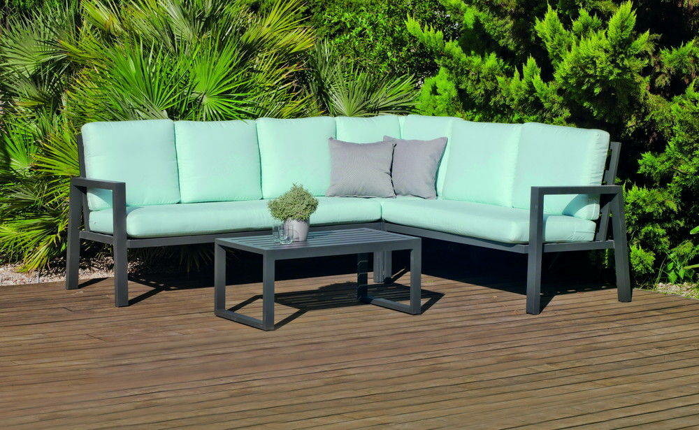 Salon de jardin sofa dalia-27 dralonlux - finition anthracite, tissus anis