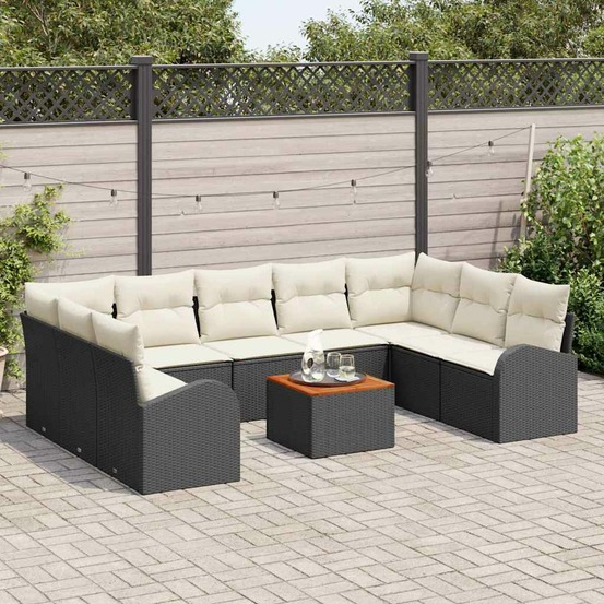 Ensemble de canapé de jardin avec coussin 10 pcs noir polyrotin