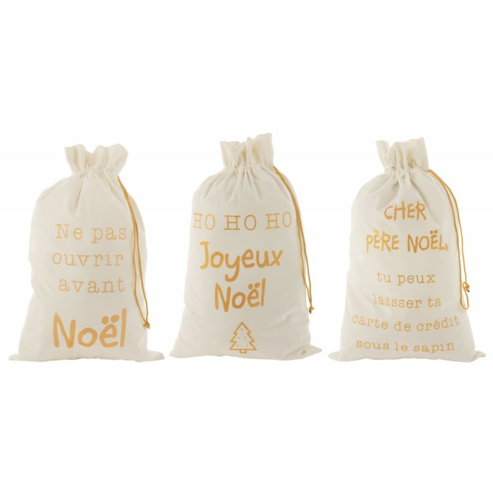 Set de 3 sacs de noël en textile crème 50x0.5x78 cm