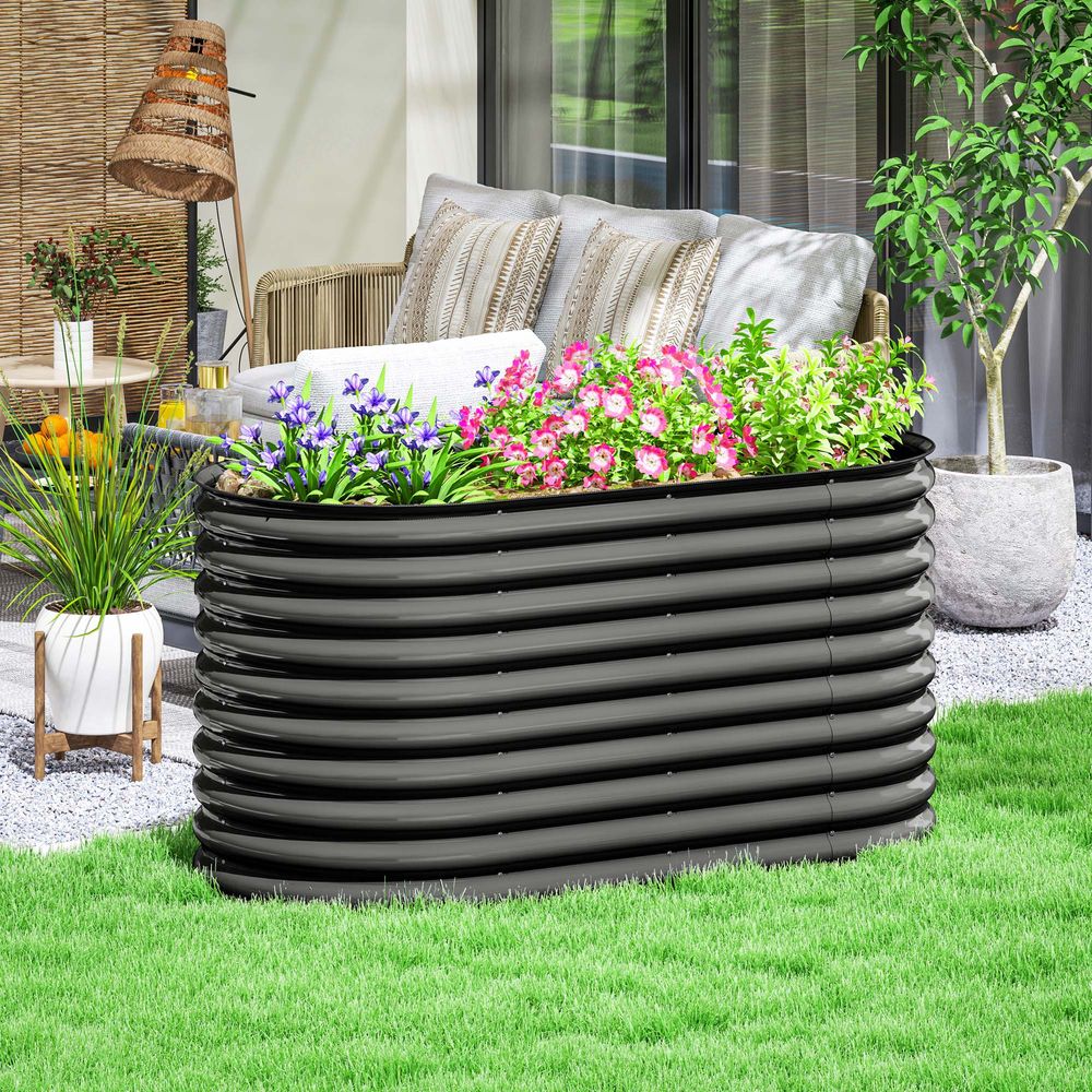 Carré potager surélevé acier galvanisé jardin modulable 160x80x80cm gris