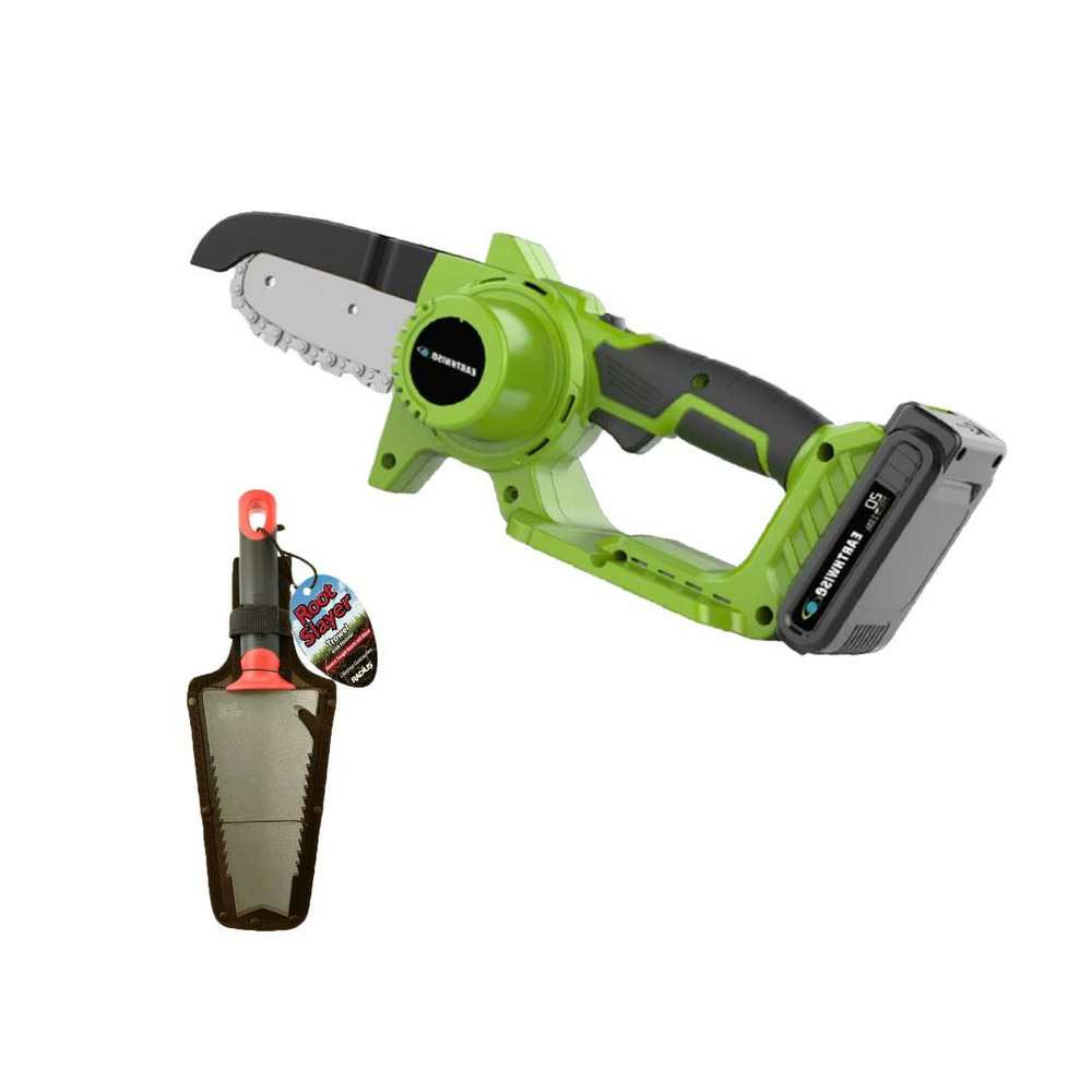 Pack tronçonneuse électrique + rootslayer à main-vert