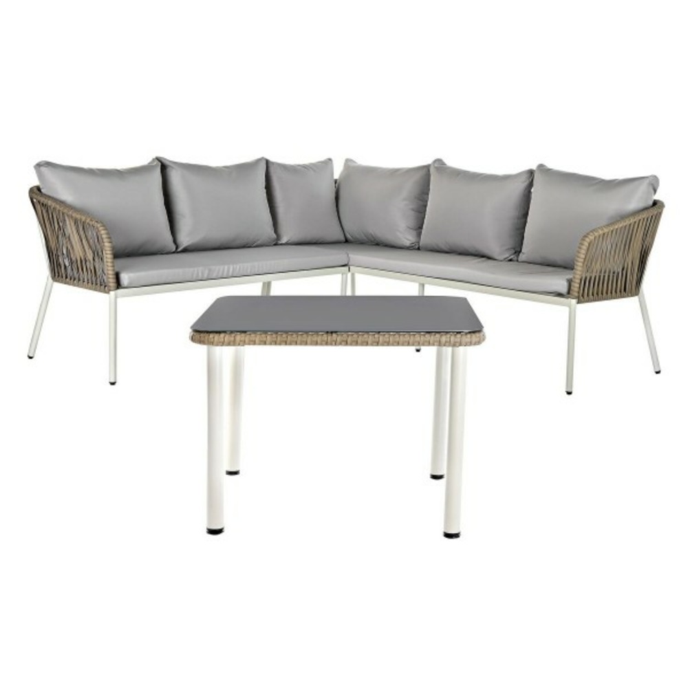 Ensemble canapé + table verre rotin synthétique acier (190 x 190 x 70 cm)