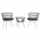 Ensemble table avec 2 sièges  verre bleu rotin synthétique acier blanc (65 x 65 x 68 cm)