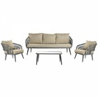 Ensemble table avec 3 sièges  verre noir gris beige polyester rotin synthétique acier (178 x 76 x 69 cm)