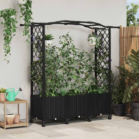 Jardinière surélevée polypropylène jardin terrasse support plantes grimpantes 164x40x144 noir