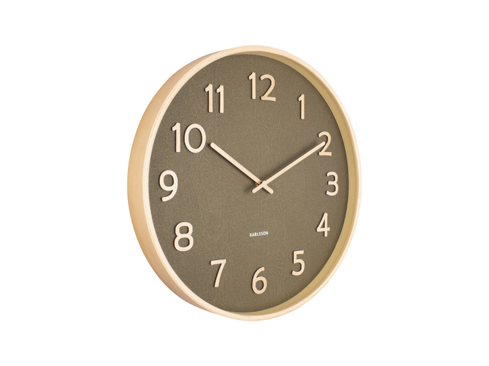 Horloge murale ronde pure en bois - vert mousse - ø 40 x 4,5 cm