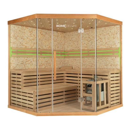Home deluxe - sauna traditionnel - skyline xl big mur en pierre artificielle - 200 x 200 x 210 cm, pour 2-6 personnes, hemlocktanne,