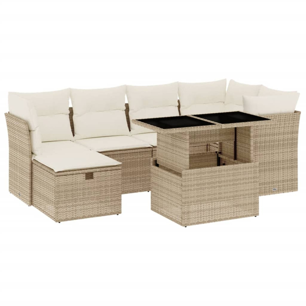 Salon de jardin avec coussins 7 pcs beige résine tressée