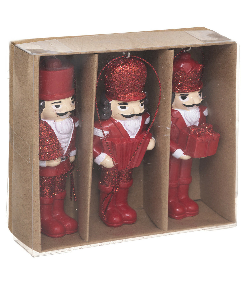 Sujet de noël lot de 3 casse-noisette rouge pailleté en résine