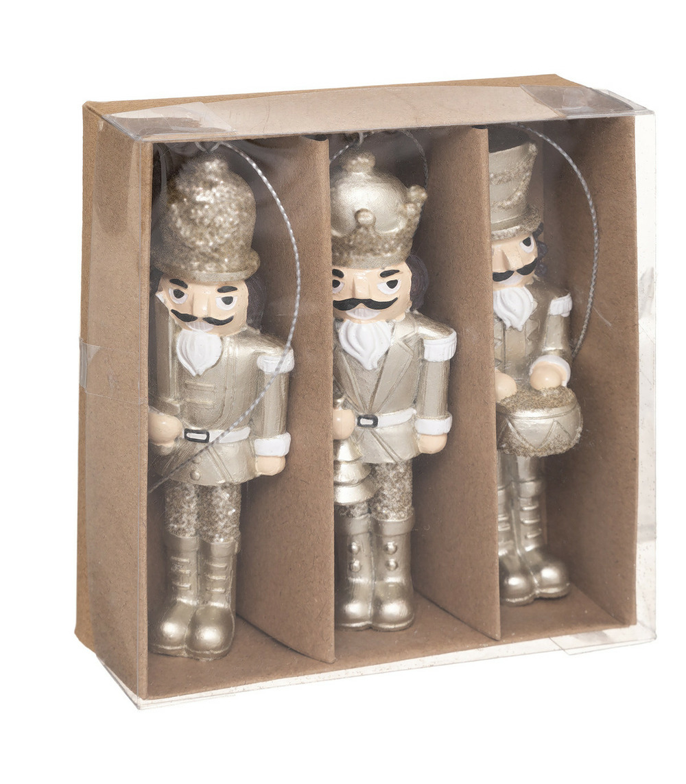 Sujet de noël lot de 3 casse-noisette champagne pailleté en résine