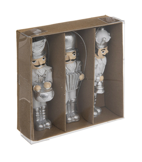 Sujet de noël lot de 3 casse-noisette blanc et argent en résine