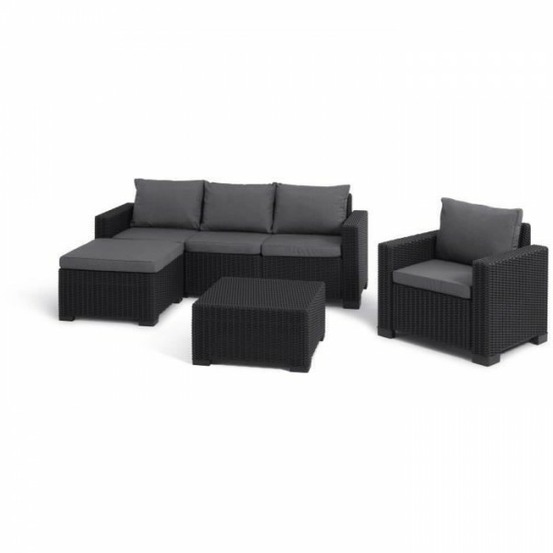 Salon de jardin - en résine imitation rotin tressé - allibert by keter - 5 personnes - moorea - gris graphite