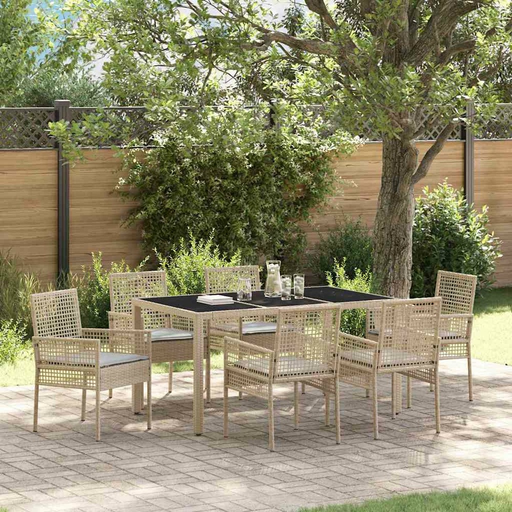Ensemble de salle à manger pour jardin 7 pcs beige polyrotin