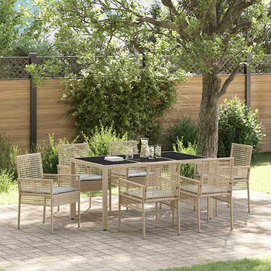 Ensemble de salle à manger pour jardin 7 pcs beige polyrotin