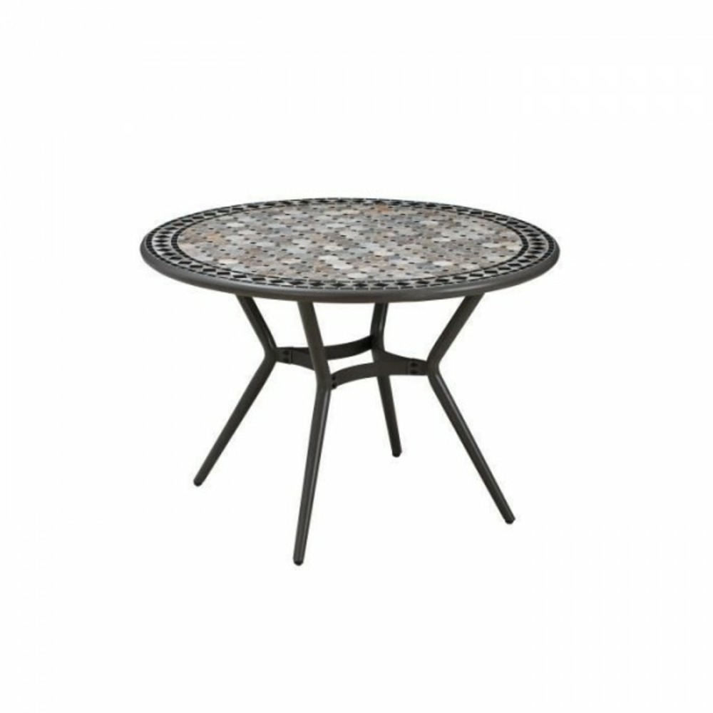Table mosaique de jardin - acier - démontable - dia 110 cm couleur : gris anthracite, céramique noir , marbre jaune