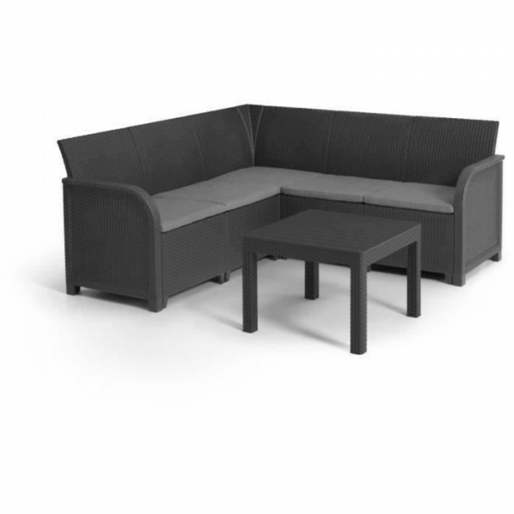 Salon de jardin - résine aspect rotin tressé- allibert by keter - 5 personnes - sanremo - gris graphite