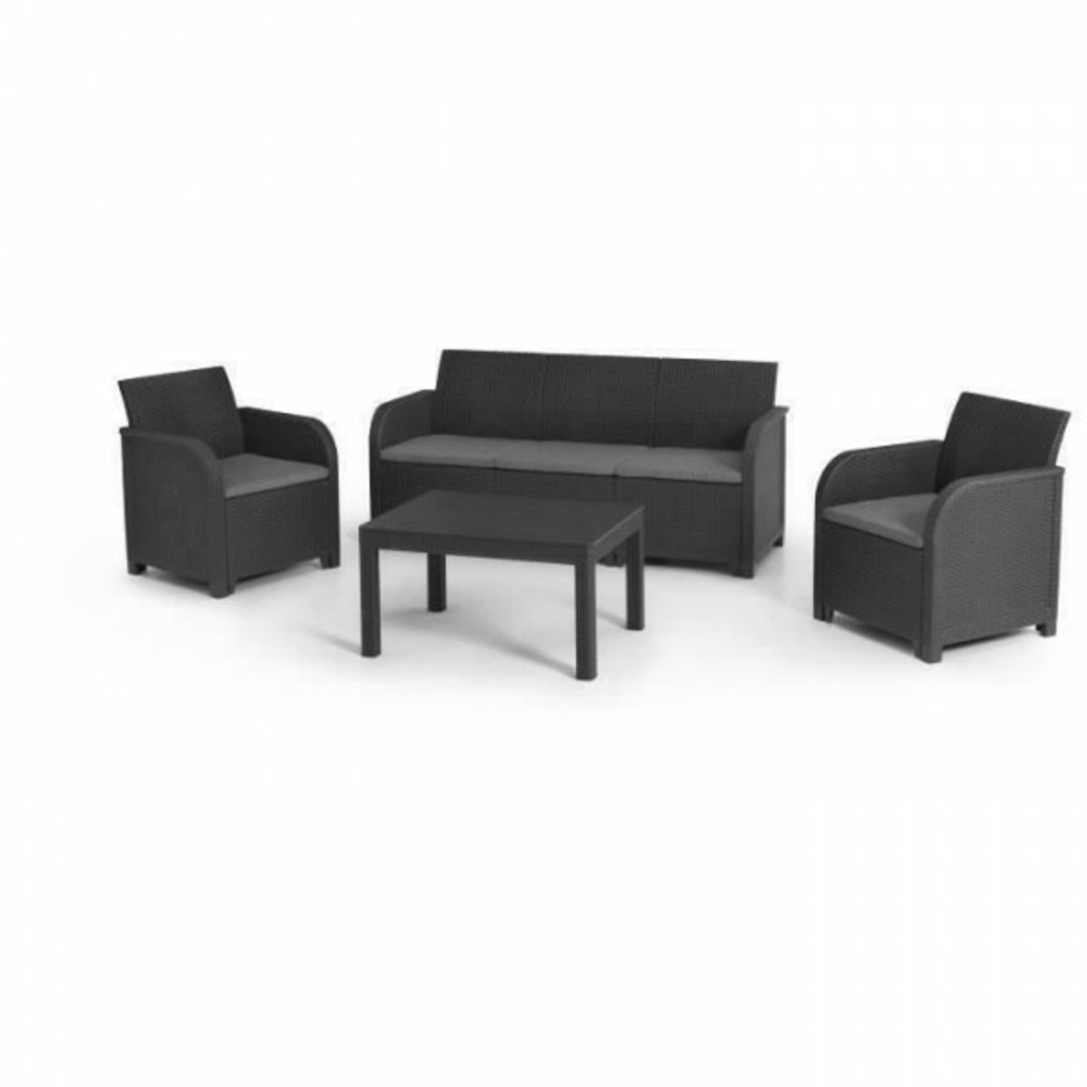 Salon de jardin - en résine imitation rotin tressé - allibert by keter - 5 personnes - sanremo - gris graphite
