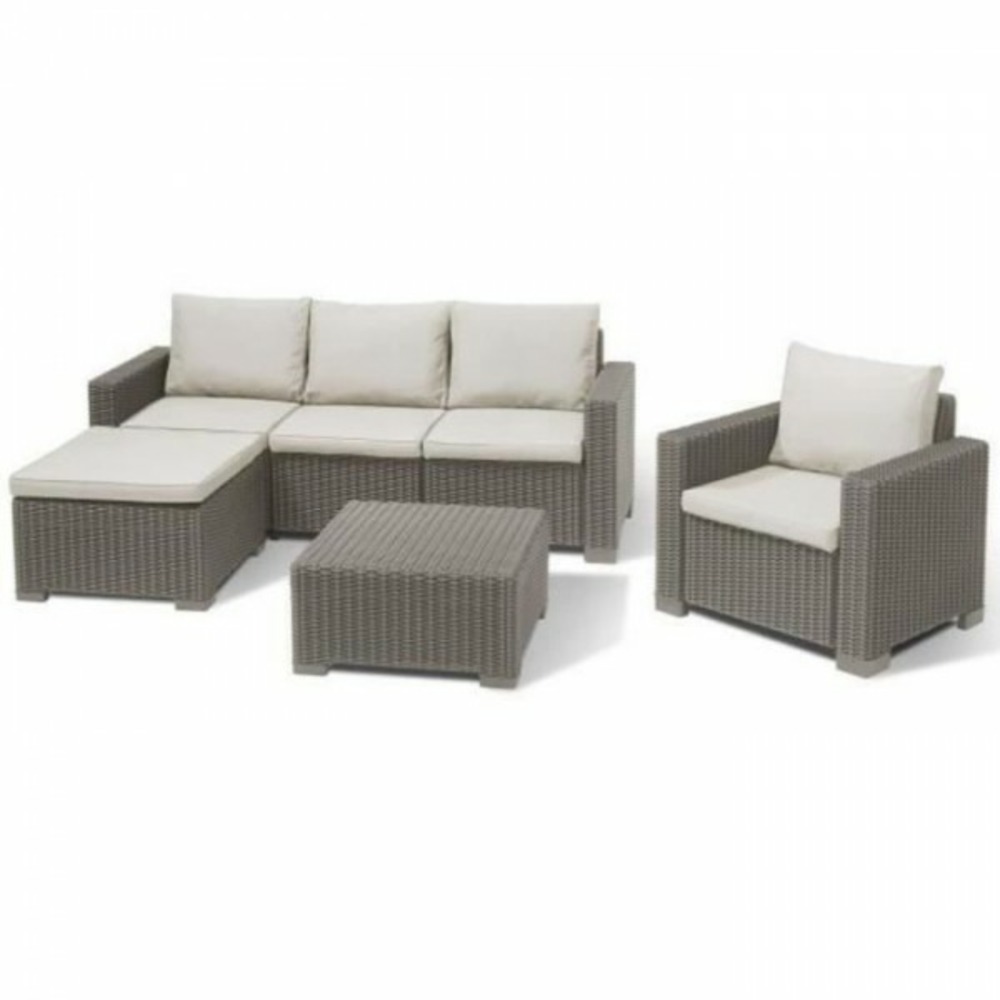 Salon de jardin - en résine imitation rotin tressé - allibert by keter - 5 personnes - moorea - cappuccino