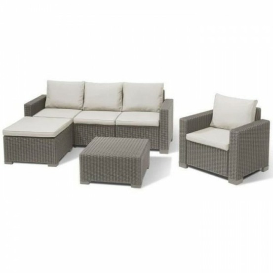 Salon de jardin - en résine imitation rotin tressé - allibert by keter - 5 personnes - moorea - cappuccino