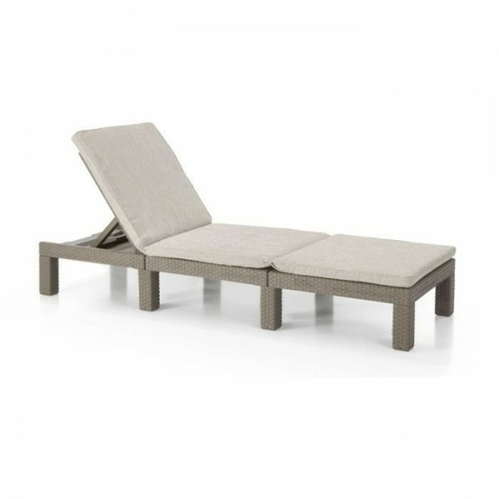 Transat bain de soleil - allibert by keter - daytona - en résine imitation rotin tressé - coussin - dossier réglable - cappuccino