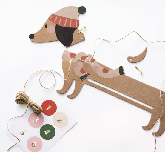 Kit pour faire son propre calendrier de l'avent en kraft - motif chien