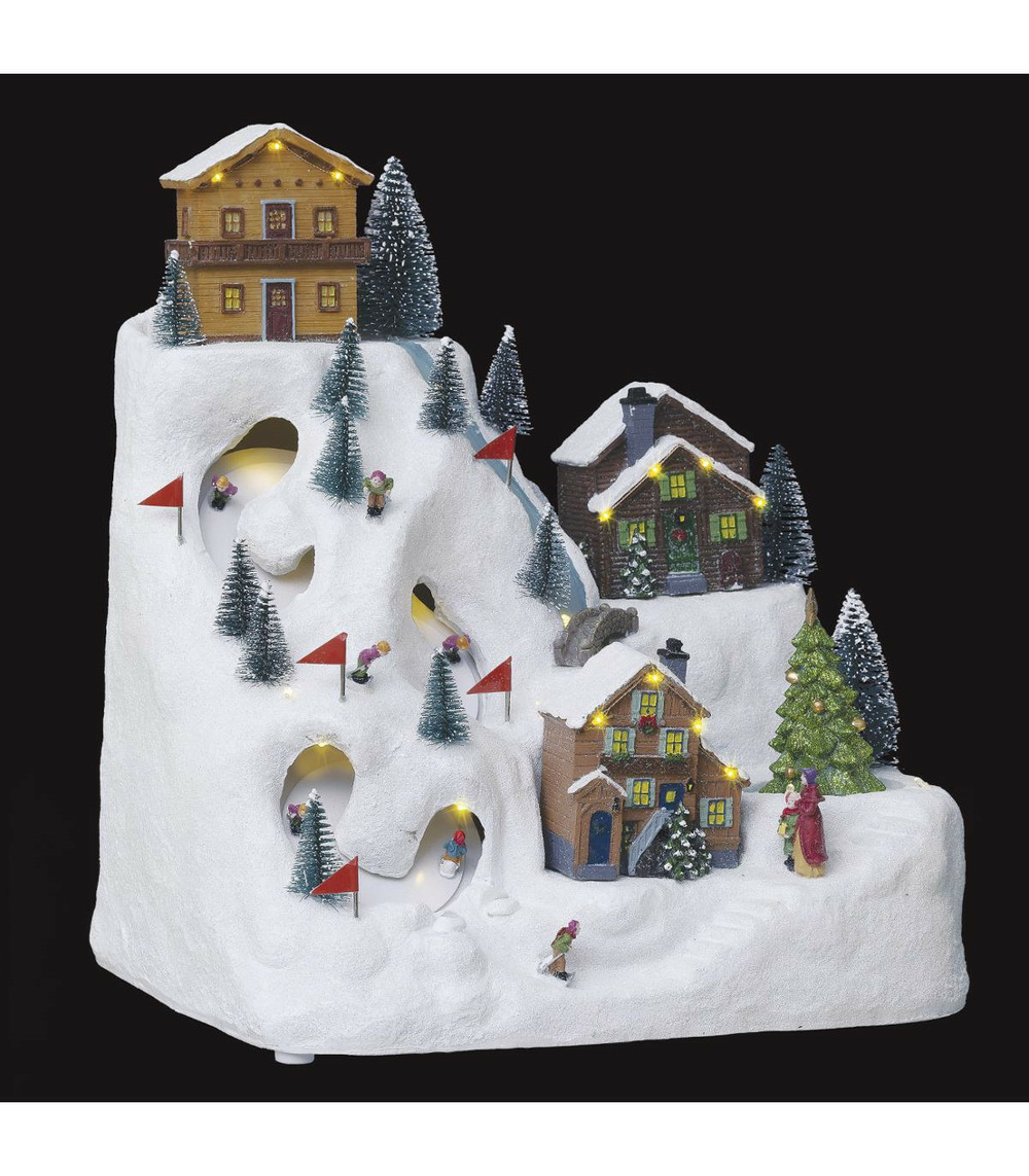 Village de noël lumineux et musical piste de ski animée