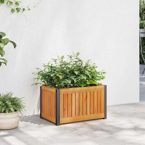 Petit bac à fleurs en bois d'acacia et acier pour balcon 45x30x27,5 cm