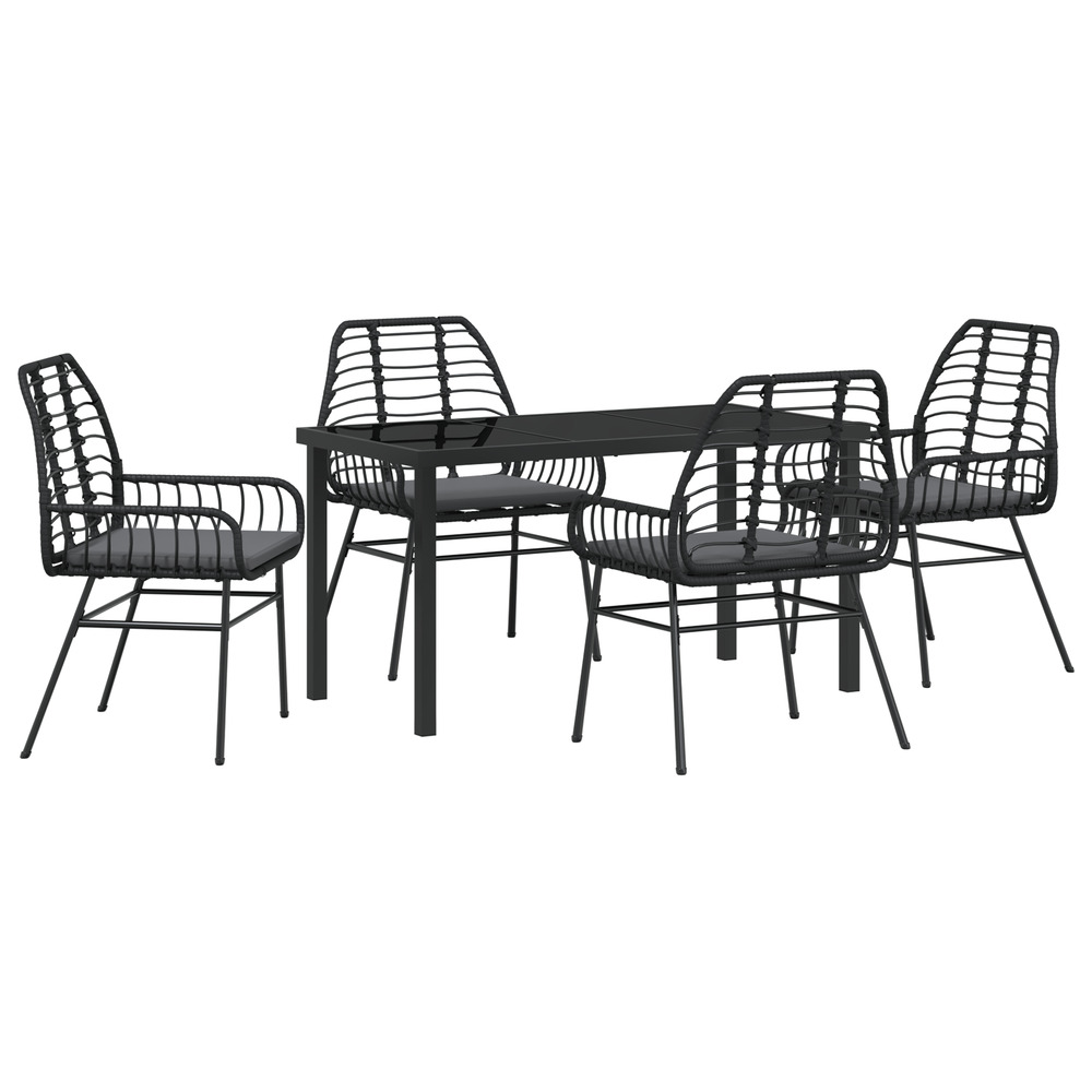 Ensemble de dîner de jardin 5 pièces avec coussins noir rattan poly