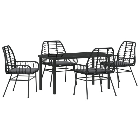 Ensemble de dîner de jardin 5 pièces avec coussins noir rattan poly