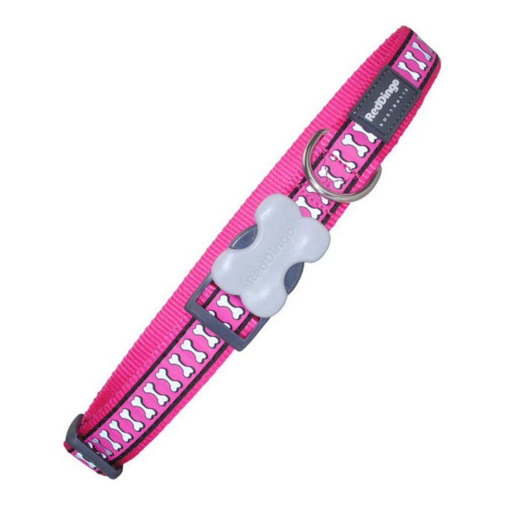 Collier pour chien réfléchissant os fuchsia (NULL,5 x 24-36 cm)