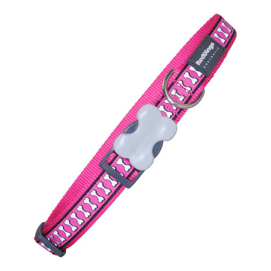 Collier pour chien os réfléchissant fuchsia (NULL,5 x 41-63 cm)