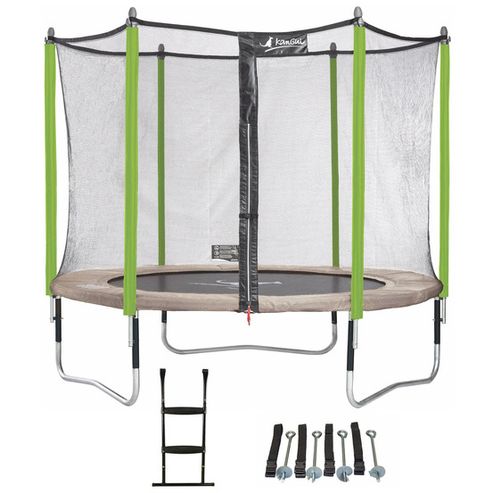 Trampoline de jardin 305 cm + filet de sécurité + échelle + kit d'ancrage jumpi