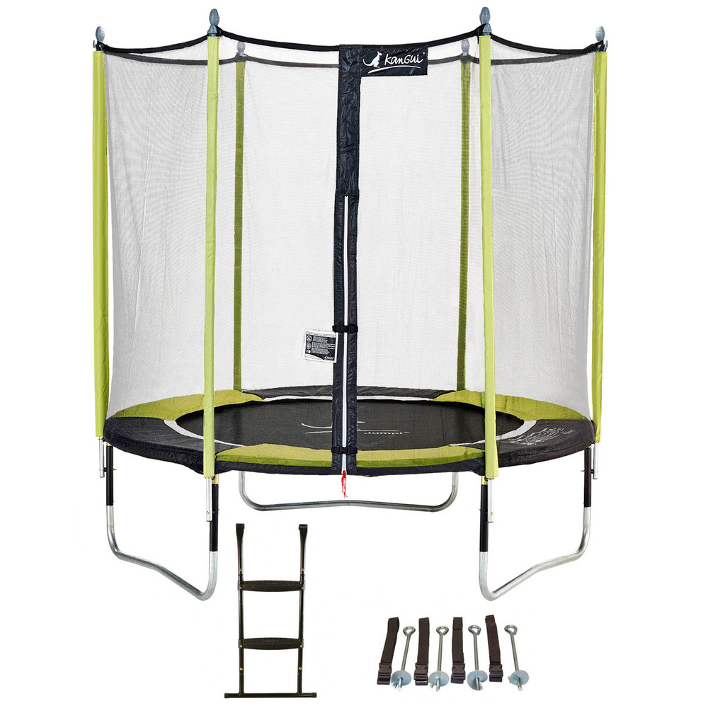 Trampoline de jardin 244 cm + filet de sécurité + échelle + kit d'ancrage jumpi