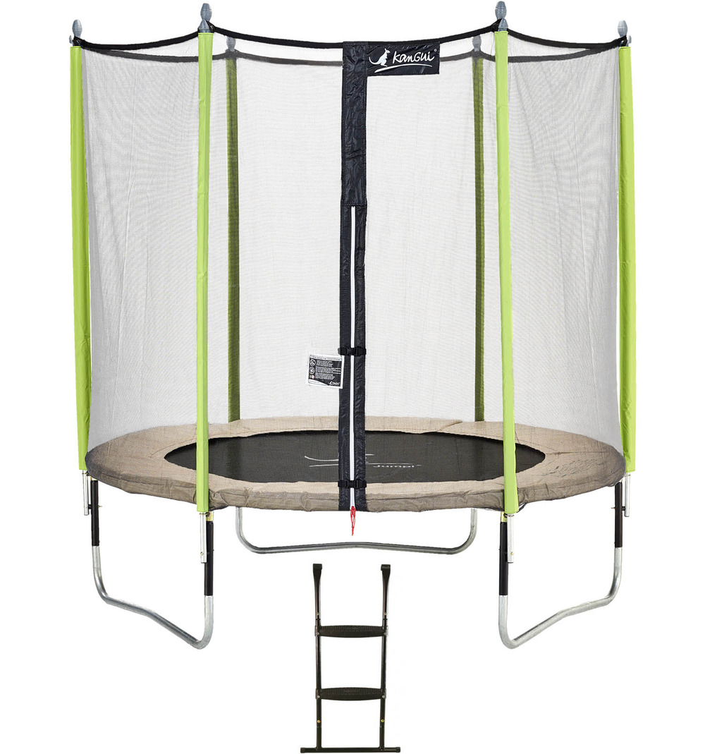 Trampoline de jardin 244 cm + filet de sécurité + échelle jumpi taupe/vert 250