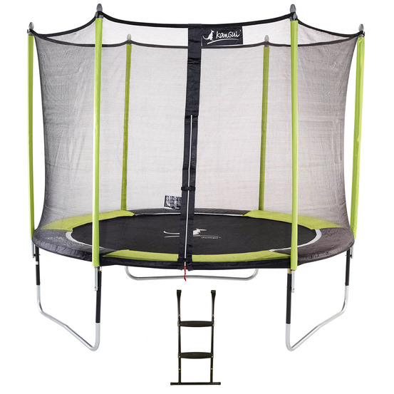 Trampoline de jardin 305 cm + filet de sécurité + échelle jumpi vert/noir 300