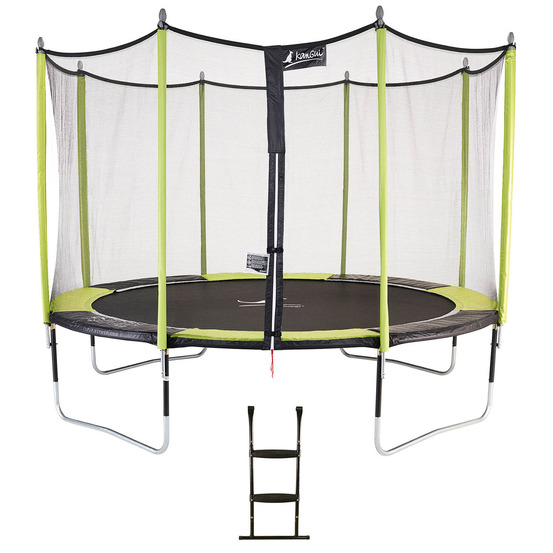 Trampoline de jardin 426 cm + filet de sécurité + échelle jumpi vert/noir 430